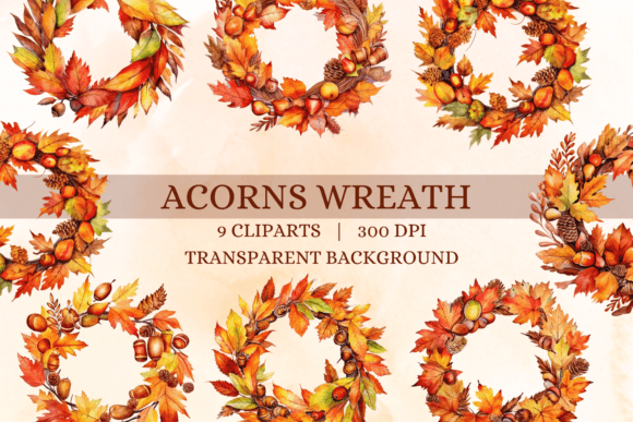 Acorns Wreath Watercolor Clipart Guide