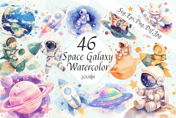 Baby Boy Watercolor Space Galaxy Clipart