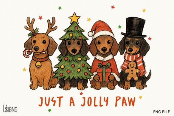 Christmas Dachshund Jolly Paw Clipart