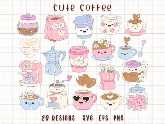 Cute Coffee Cup SVG Clipart Bundle