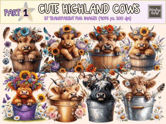 Cute Highland Cows Clipart for Cozy Designs
