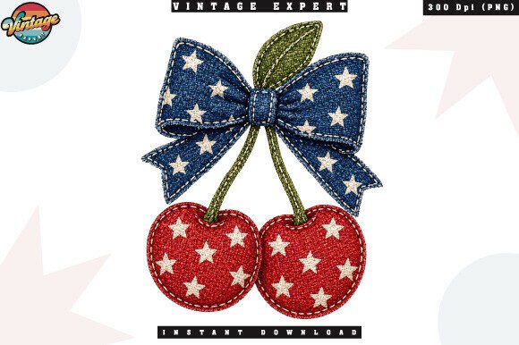 Elevate Your Independence Day Designs with the Patriotic Cherry Bow Patchwork PNG