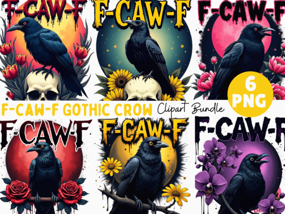 Elevating Spooky Season Branding with the F-CAW-F Gothic Crow Halloween 6 PNG Collection