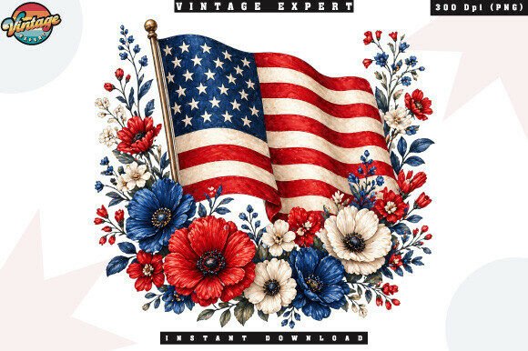 Enhance Your Americana Designs with a Patriotic Floral American Flag PNG