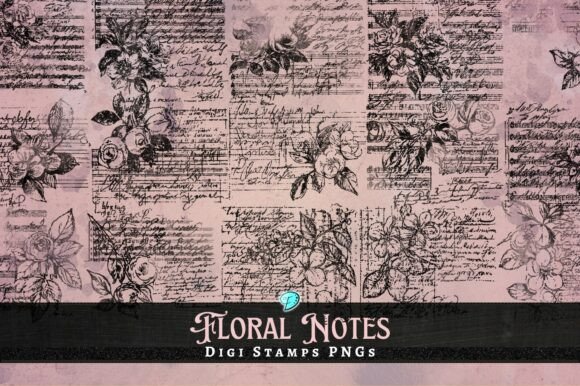 Enhancing Digital Crafts with High-Resolution Floral Notes Digi Stamps Clipart PNG