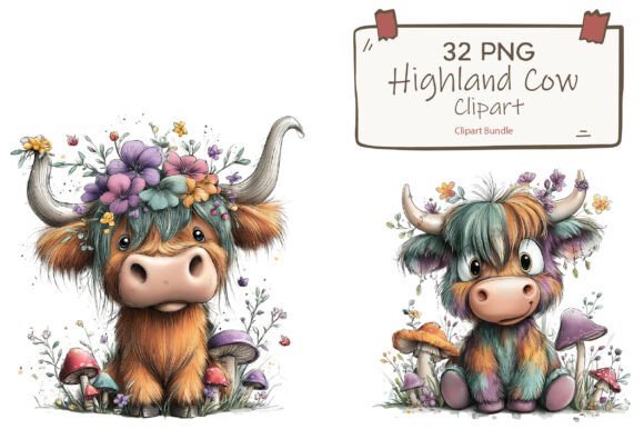 Floral Baby Cow Clipart Collection: Elevate Your Creative Projects with Rustic Charm