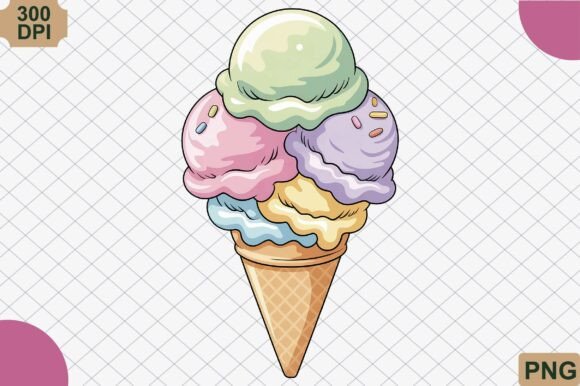 Pastel Ice Cream Cone PNG: Cute Kawaii Design
