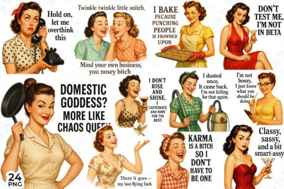 Retro Housewife PNG, Sarcastic Women: Injecting Vintage Sass into Modern Designs