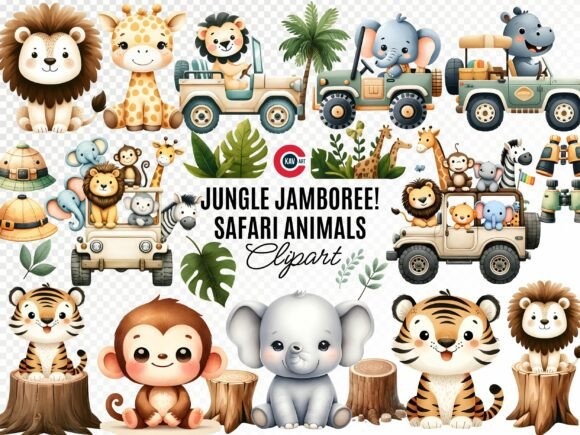 Safari Animals Watercolor Clipart Bundle