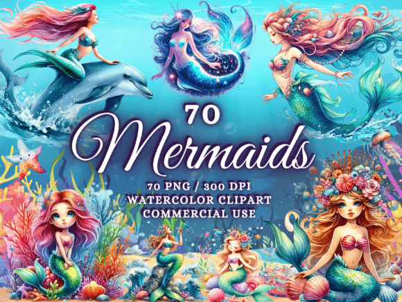 Unleashing Oceanic Creativity with High-Resolution Watercolor Mermaid Art