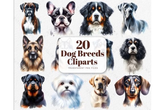 Watercolor Puppy Dogs Breeds PNG Clipart: Bringing Whimsical Charm to Your Creative Projects