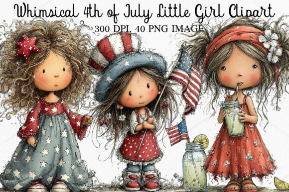 Whimsical 4th of July Little Girl Clipart: Elevating Patriotic Designs with Charm